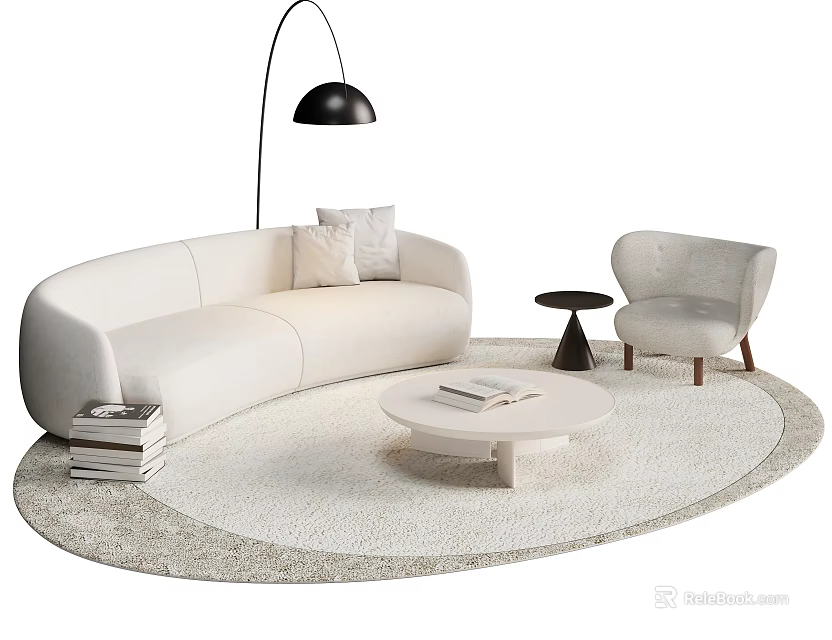 Modern Cream Curved Sofa And Coffee Table Combination For Cozy Stylish Living Room Decor 3d model 