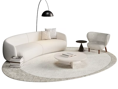Modern Cream Curved Sofa And Coffee Table Combination For Cozy Stylish Living Room Decor 3d model