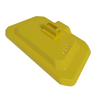 Yellow Rectangular Cover with Latch Mechanism and Small Holes on Surface 3d model