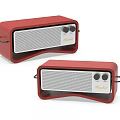 Pair of Red Retro Roberts Speakers With Classic Design Knobs And Handle 3d model