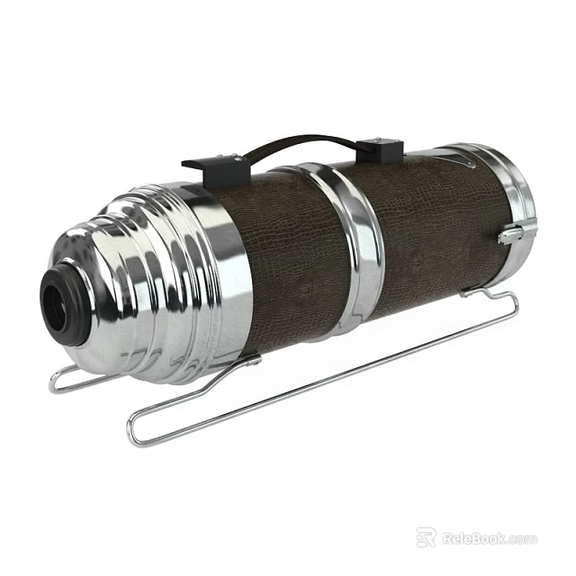 Portable Digital Device With Cylindrical Silver Metal Body Brown Accent Black Components And Metal Stand 3d model 