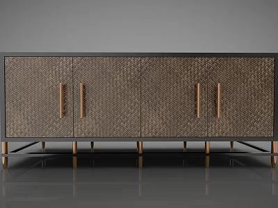 Modern Decorative Cabinet With Woven Texture Doors And Gold Metal Legs 3d model