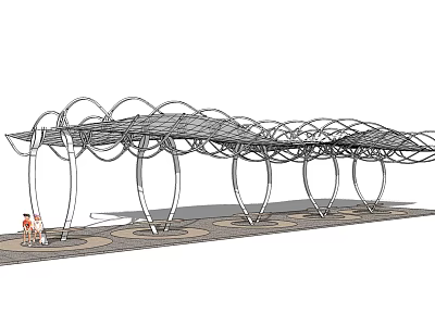 Modern Pergola Design With Curved Metal Supports And Outdoor Shade Structure 3d model