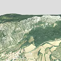 Garden Landscape Design Featuring Mountain Terrain Green Vegetation Agricultural Fields And Village Area