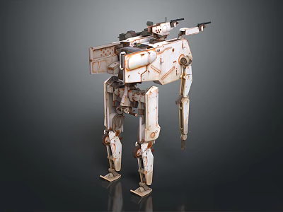 Rustic Metal Military Mechanical Walker With Four Legs And Weapon System 3d model