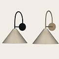 Pair of Black and Gold Modern Wall Lamps with White Conical Shades on Beige Wall