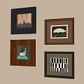 Abstract Paintings Four Framed Artworks Hanging On Wall With Figure Geometric Patterns And Various Frames 3d model