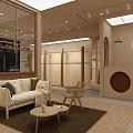 Modern Cozy Clothing Store Interior With Wooden Racks Round Decor Hanging Lights And Mirrors