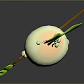 White Closed Eye Cartoon Character Dancing With Green Seedling Plant And Leaves