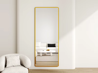 Modern Bathroom Vanity With Gold Frame Mirror And White Wall In Minimalist Room Design 3d model