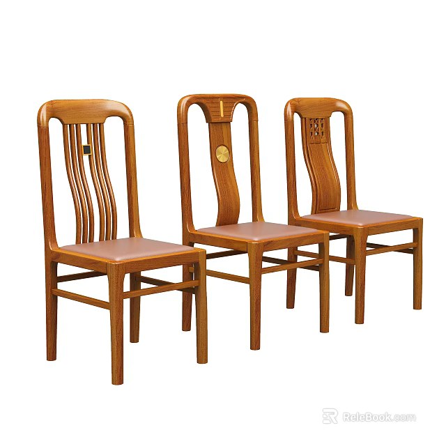 Stylish Wooden Dining Chairs With Various Backrest Designs For Home Dining Room 3d model 