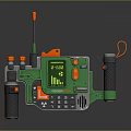 Green Handheld Electronic Device With Display Screen Antenna Orange Buttons And Grip Handles