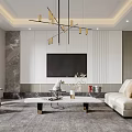 Modern Living Room Interior Design With Sofa Coffee Table Chandelier And Bookshelf