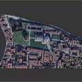 Modern Urban 3D Model Showcasing Central Green Square and Surrounding Buildings