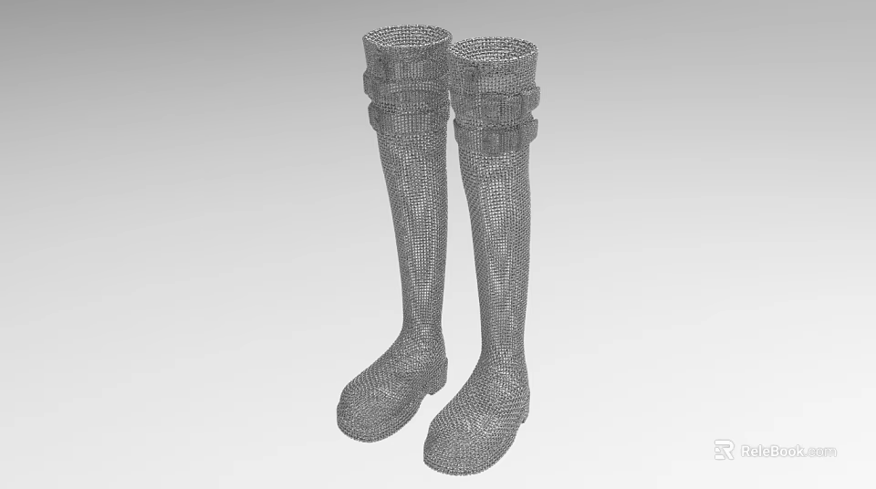 Stylish Mesh Knee High Boots For Daily Wear With Buckle Details 3d model 