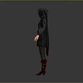 Game Movie Character 3D Model With Gray Hooded Cloak Brown Tunic And Boots