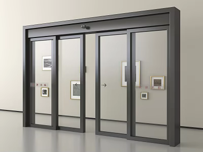 Modern Black Framed Glass Doors With Decorative Paintings In Interior 3d model
