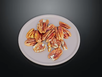 Roasted Pecans On White Plate Healthy Nut Snack For Daily Eating 3d model