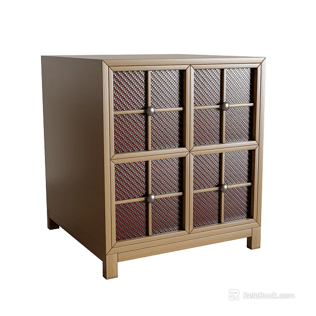 Brown Modern Bedside Cabinet With Four Diamond Pattern Drawers And Metal Handles 3d model 