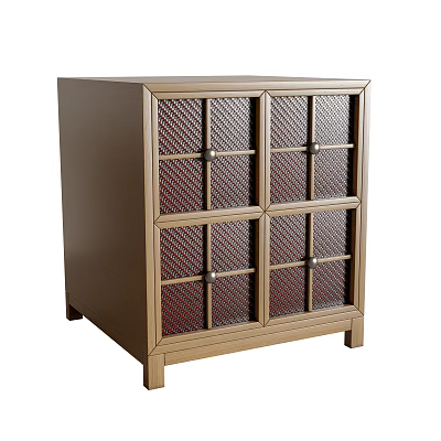 Brown Modern Bedside Cabinet With Four Diamond Pattern Drawers And Metal Handles 3d model