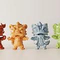 Decorative Four Piece Colorful Cartoon Style Lion Dragon Sculpture Carving Figurines