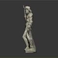 Full Length Bearded Male Marble Sculpture Holding Trident Standing On Pedestal