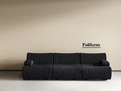 Elegant Modern Poliform Black Striped Three Seater Sofa In Minimalist Beige Wall Interior 3d model