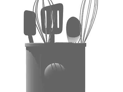 Organized Kitchen Utensils With Spatula Whisk And Spoon In Storage Container 3d model