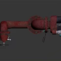 Red Rusty Metal Fire Pipe With Two Valves On Gray Background 3d model