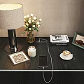 Decorative Ornament Set With Table Lamp Vase White Roses Photo Frame Candle And Coffee Cup