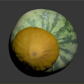 Fresh Ripe Watermelon Orange Cantaloupe and Mango Arranged on Gray Background