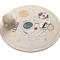 Round Rug with Astronaut Rocket Flower Moon Stars Hello Text Kids Room Cartoon Decoration