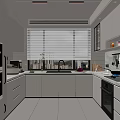 Modern Kitchen Interior With White Cabinets Island Counter And Stainless Steel Appliances