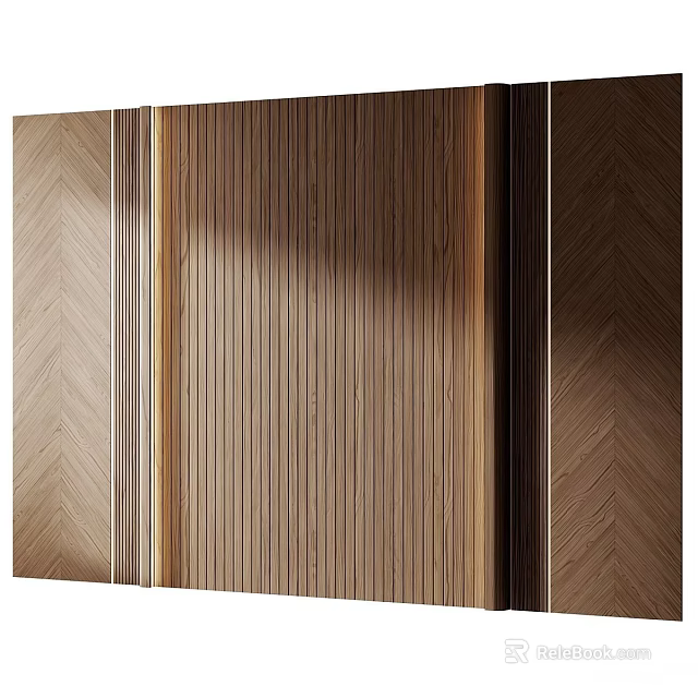 Modern Decorative Wooden Accent Wall With Herringbone Pattern And Striped Design 3d model 