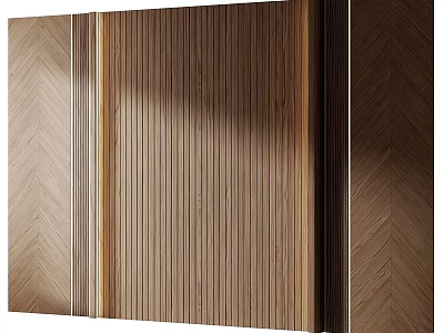 Modern Decorative Wooden Accent Wall With Herringbone Pattern And Striped Design 3d model