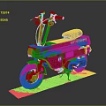 Small Red Vintage Tetracycle With Black Seat Classic Handlebars And Engine