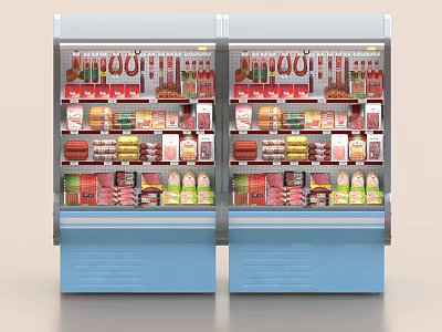 Two Commercial Display Freezers Stocked With Various Packaged Food Products 3d model