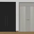 Modern Double Doors with Black Geometric Pattern and Light Gray Vertical Stripes Design