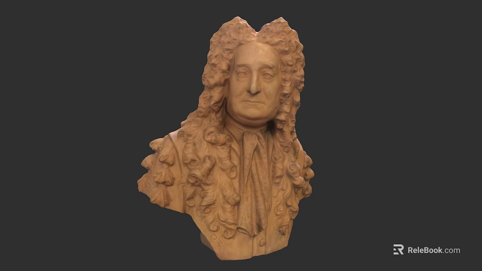 Man Bust Sculpture With Curly Long Hair And Intricate Clothing Details 3d model 