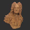 Man Bust Sculpture With Curly Long Hair And Intricate Clothing Details