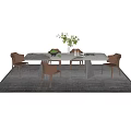 Elegant Rectangular Dining Table Set With Four Brown Chairs Green Plant And Grey Rug 3d model