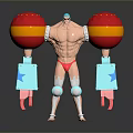 Muscular Character With Red Gold Spherical Arms Blue Components And Red Swim Trunks