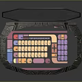 Octagonal Shaped Futuristic Laptop With Colorful Keyboard And Holographic Display Screens