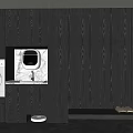 Dark Wood Balcony Cabinet Design With Washing Machine Dryer Water Dispenser Robot Vacuum And Slippers