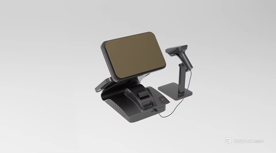 Modern Black POS Terminal With Display Screen Barcode Scanner And Receipt Printer 3d model
