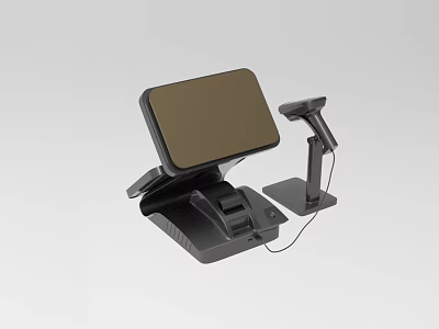 Modern Black POS Terminal With Display Screen Barcode Scanner And Receipt Printer 3d model