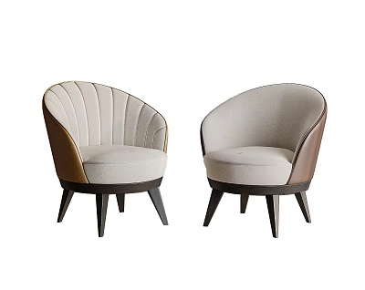 Elegant Single Armchairs With Curved Backrest Light Upholstery Dark Armrests And Wooden Legs 3d model