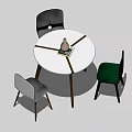 Modern Round White Dining Table Set With Three Different Colored Chairs And Vase 3d model