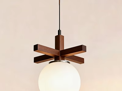 Modern Wooden Pendant Light With Cross Shaped Frame And White Globe Shade 3d model