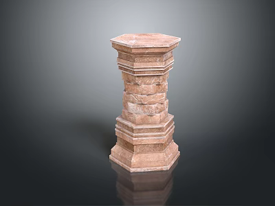 Carved Stone Column With Layered Textured Design And Classical Architectural Details 3d model